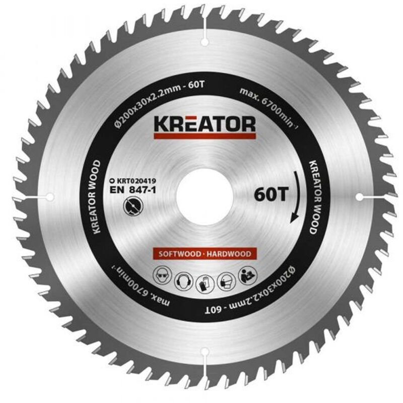 Lama Circolare In Metallo Duro Per Legno 200mm 60 Denti Kreator