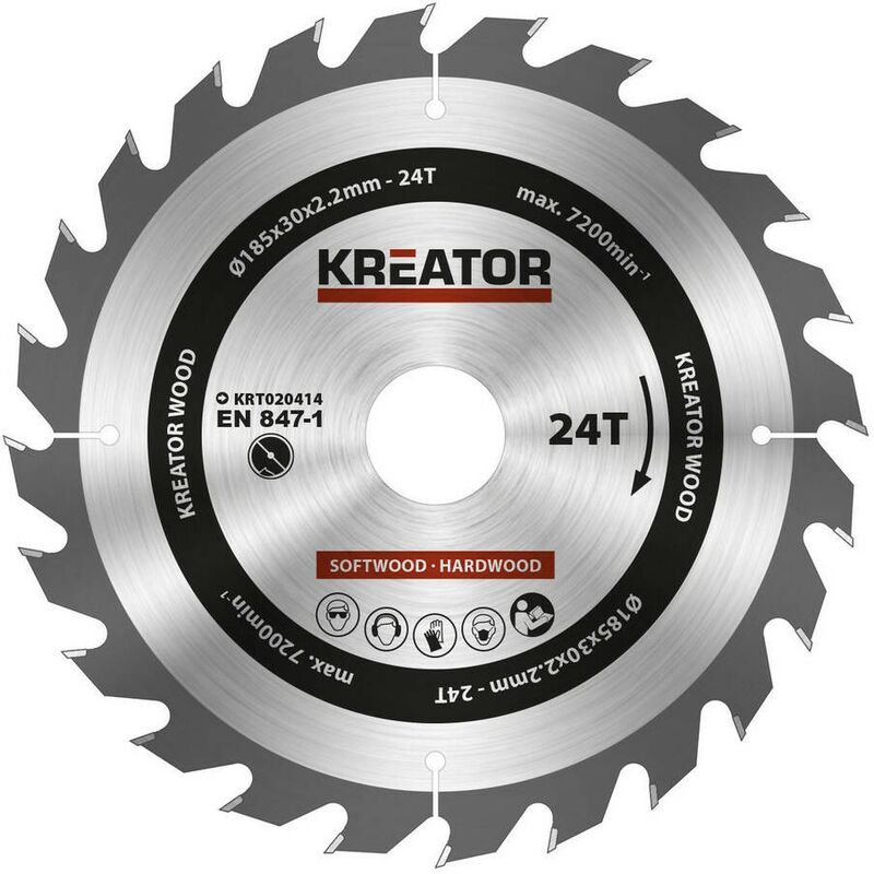 

KRT020414 Disco de sierra circular para madera 185mm 24 dientes - Kreator