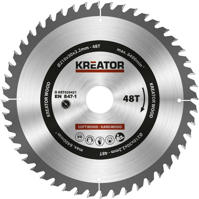 

KRT020421 Disco de sierra circular para madera 210mm 48 dientes - Kreator