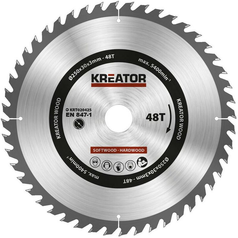 

KRT020425 Disco de sierra circular para madera 250mm 48 dientes - Kreator