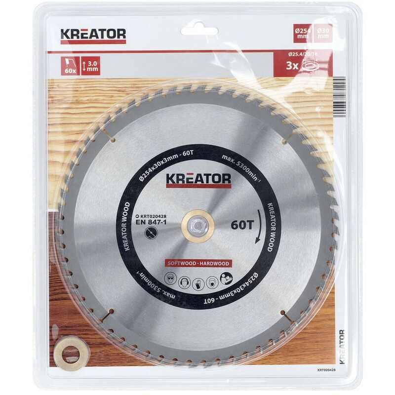 

KRT020428 Disco de sierra circular para madera 254mm 60 dientes - Kreator