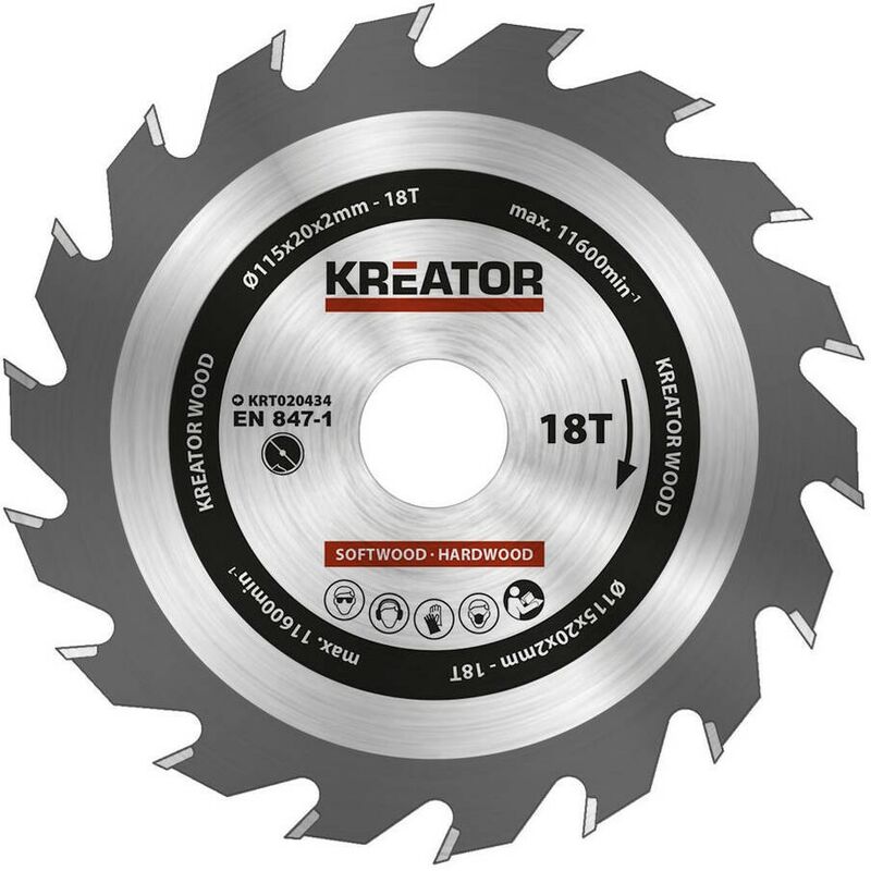 

KRT020434 Disco de sierra madera 115mm 18 dientes - Kreator