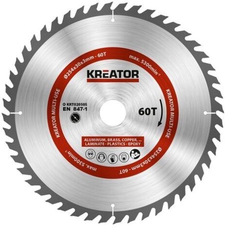 Kreator KRT020505 - Lama per sega circolare per metallo e legno, ø 254 x 30 x 3 mm, 60 denti e anelli di riduzione