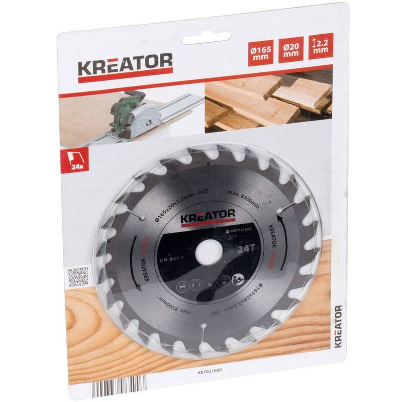 

KRT021600 Disco de sierra de pista para madera 165mm 24 dientes T - Kreator