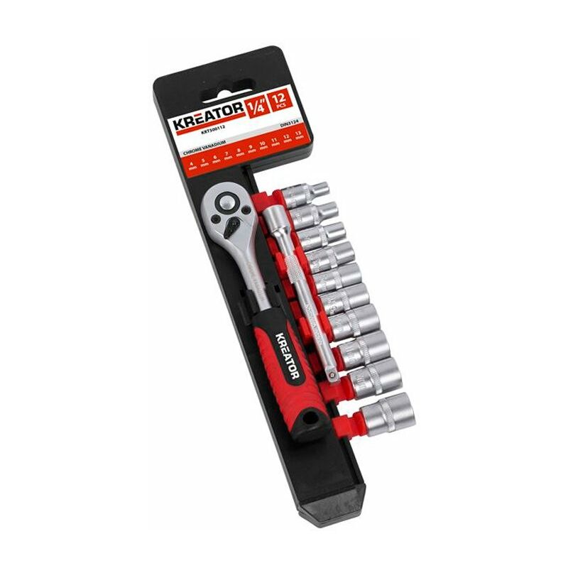 

Set llave carraca 72 dientes y 10 vasos Medidas 1/4''
