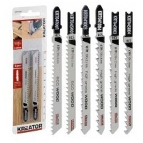 KREATOR Lames de scie sauteuse hcs pour bois - coupe droite 2 lames 100 mm 6 tpi (4 mm) 'U' Coupe rapide