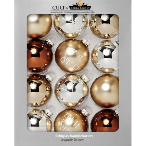 KREBS & SOHN Heitmann Deco Set di 12 Palline di Natale in Vetro - Albero di Natale Deco Appeso - Palle di Natale 8 cm - Marrone Argento Oro
