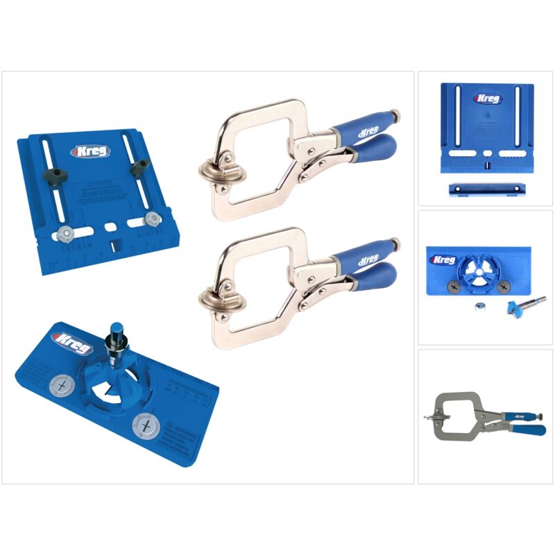 Kreg - Kit de montage d'armoires avec Cabinet Hardware Jig ( khi-pull ) + Concealed Hinge Jig ( khi-hinge ) + 2 x serre-joints rapides ( khc-premium )