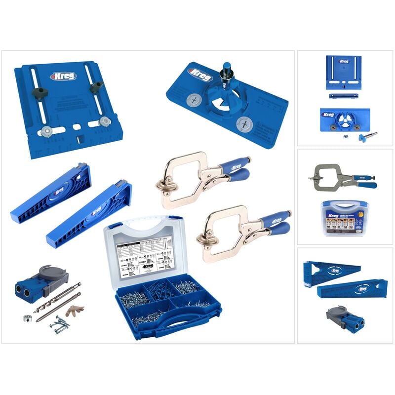 Kreg - Kit de montage de meubles avec Cabinet Hardware Jig ( khi-pull ) + Concealed Hinge Jig ( khi-hinge ) + 2 x serre-joints rapides ( khc-premium