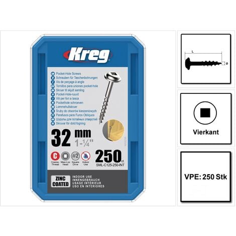 KREG Vis à tête cylindrique bombée 32 mm 250 pièces (SML-C125-250)