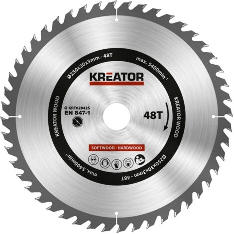 Kreissägeblatt aus Hartmetall 250mm 48 Zähne