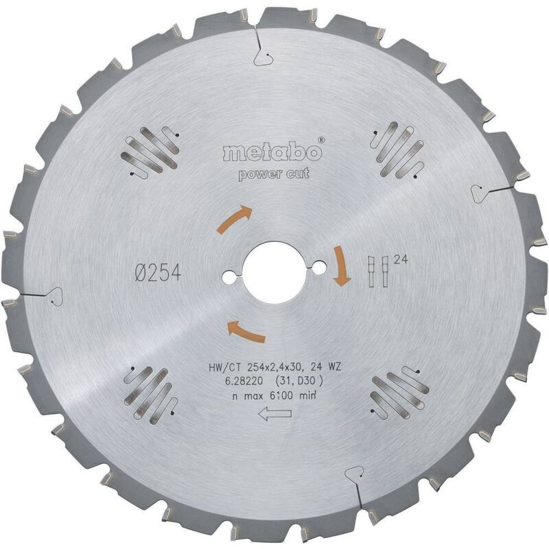 Metabo Lame de scie circulaire hwct 254 x 30 x 2 41 8 nombre de dents 60 affûtage en biseau alterné