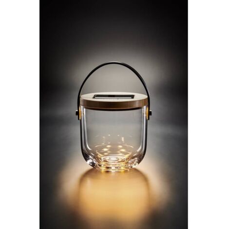 Krinner Lumix Deco Glass Basic Lampada Solare-Lanterna con Porta Usb Vetro 0,16W Trasparente 14,5x15cm