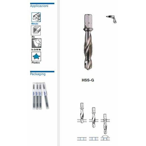 KRINO 10212 PUNTE PUNTA MASCHIO SVASATORE HSS-G ATTACCO ESAGON 1/4" PER ACCIAIO
