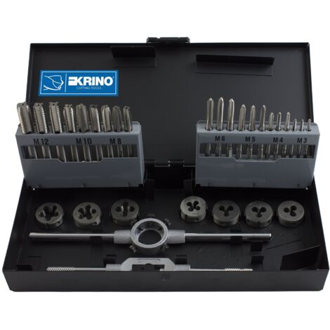 KRINO 17020501 Set 30 Pezzi Maschi E FILIERE HSS M 3÷12, Acciaio