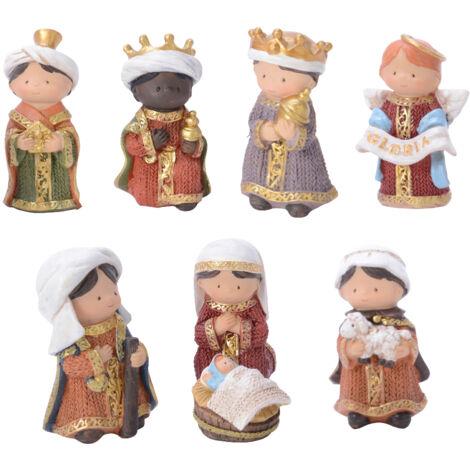 Krippe aus Polyresin mit 8 Figuren, Höhe 8 cm