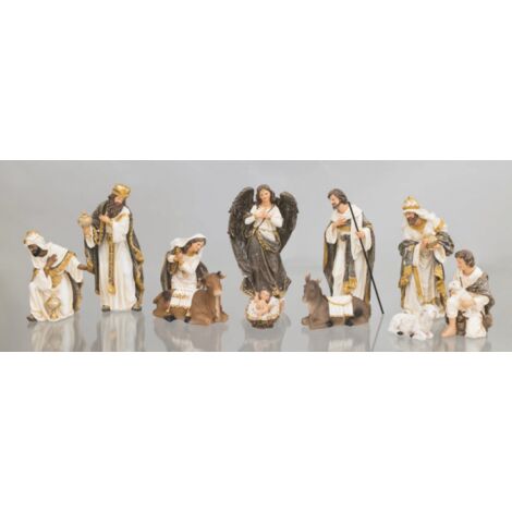 Krippe aus weißem/grauem Harz 30 cm - 11 Teile