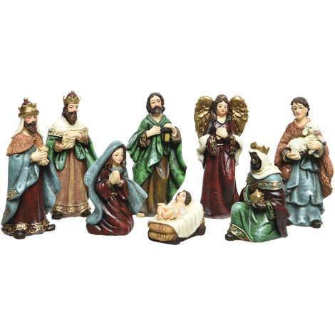 Krippenset aus Polyresin mit 8 Figuren H 9 cm