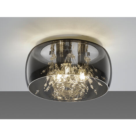 Kristall Deckenleuchte CRYSTEL Glas Chrom verspiegelt & Rauchglas Optik, Ø 34cm