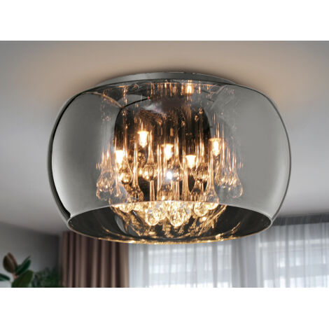 Kristall Deckenleuchte VAPORE Glas Chrom verspiegelt & Rauchglas Optik Ø 40cm