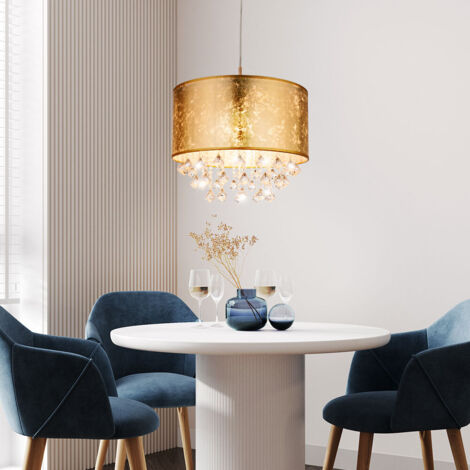 Kristall Hänge Leuchte Textil Pendel Schlaf Zimmer Beleuchtung Decken Lampe gold Globo 15187H3