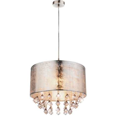 Kristall Hänge Leuchte Textil Pendel Schlaf Zimmer Beleuchtung Decken Lampe silber Globo 15188H3