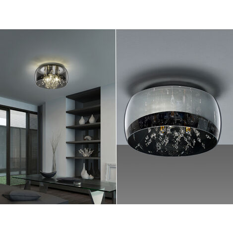 Kristall LED Deckenleuchte Glas Chrom verspiegelt & Rauchglas Optik, Ø 34cm