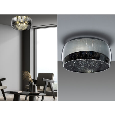 Kristall LED Deckenleuchte Glas Chrom verspiegelt & Rauchglas Optik, Ø 50cm