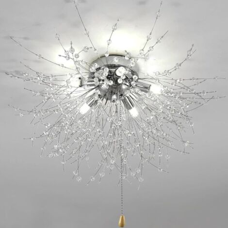 Kristall-LED-Deckenleuchte, moderner Kronleuchter mit Feuerwerkseffekt, dimmbare Deckenleuchte, dreifarbige Farbtemperatur 3000K-6500K, geeignet für Schlafzimmer, Wohnzimmer und Badezimmer (silber,