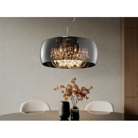 Kristall LED Pendelleuchte Glas Chrom verspiegelt & Rauchglas Optik Ø 50cm