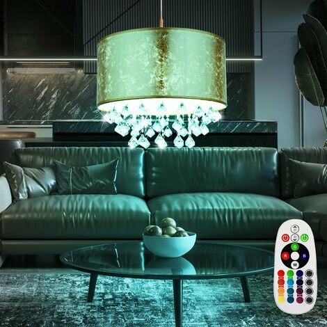 Kristall Pendel Decken Lampe Fernbedienung Textil Dimmer Leuchte im Set inkl. RGB LED Leuchtmittel