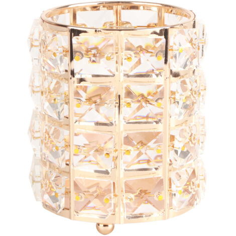 Kristall-Schreibtischorganizer für Stifte, Make-up-Pinsel und Besteck, eleganter goldener Stiftehalter