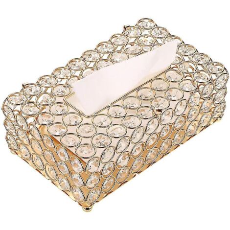 Kristall-Taschentuchhalter (Gold, rechteckig) für Esszimmer, Schlafzimmer, Schminktischdekoration