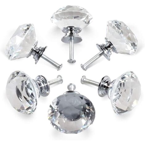 Kristallgriffe, 30 mm Diamantkristall-Schubladenschrank-Türgriffe, Küchenglas-Türgriffe, Aufbewahrungsschränke und Schminktische für Heimküchen und Büros, 6 Stück