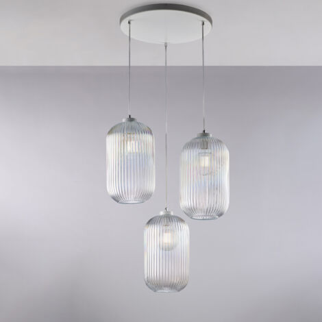 Krizia Suspension en fer laqué blanc avec câbles électriques réglables et diffuseurs en verre soufflé transparent