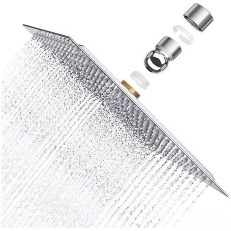 Krobec Pomme de Douche Plus forte,8 Pouces Pommeau Douche Carré en Acier Inoxydable AISI304, 20x20cm Ultra-Mince jet pluie,Pommes de douche fixes Tête de Douche à Anti-calcaire