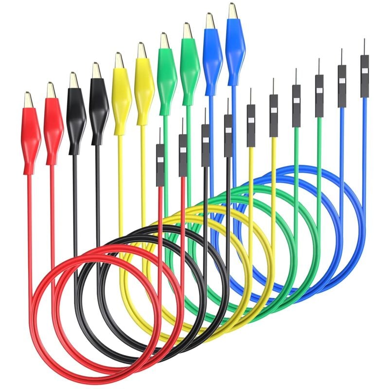 Image of Krokodilklemmen an Steckplatinen-Überbrückungsdrähten, weiche und flexible Silikon-Messleitungen für elektrische Tests