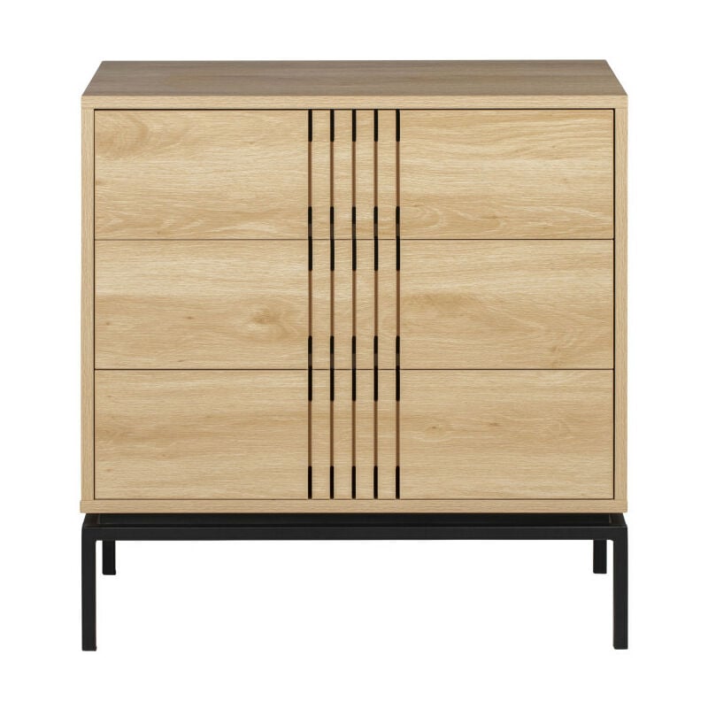 drawer - commode 3 tiroirs en bois et métal l80cm - krokom - couleur - bois clair