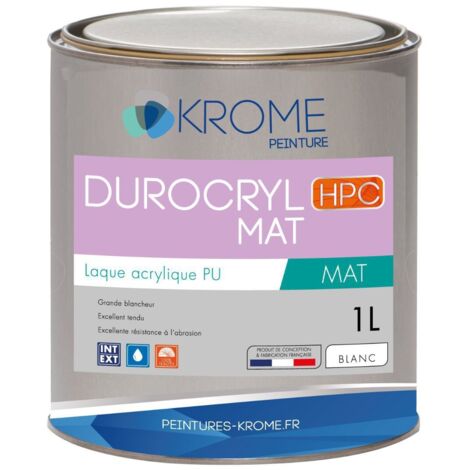 Krome Durocryl Mat Laque Acrylique Polyuréthane - Intérieur et Extérieur  Conditionnement: 1L - Couleur: BLANC