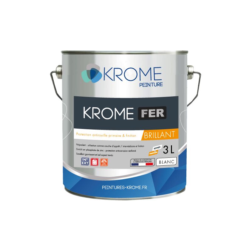 Krome Peinture - Krome Fer Peinture-laque glycéro antirouille Intérieur et Extérieur Conditionnement: 3L - Couleur: Blanc
