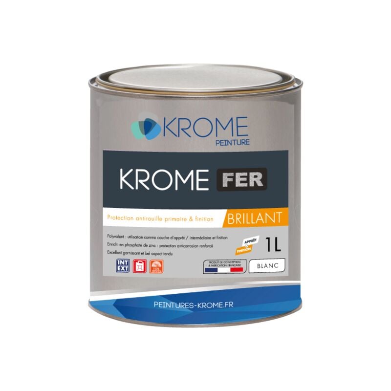 Krome Peinture - Krome Fer Peinture-laque glycéro antirouille Intérieur et Extérieur Conditionnement: 1L - Couleur: Blanc