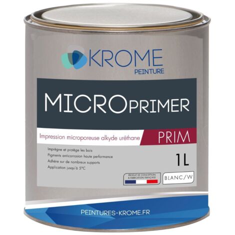 Krome MicroPrimer Peinture d'Impression Microporeuse et Antirouille - Intérieur et Extérieur  Conditionnement: 1L - Couleur: BLANC