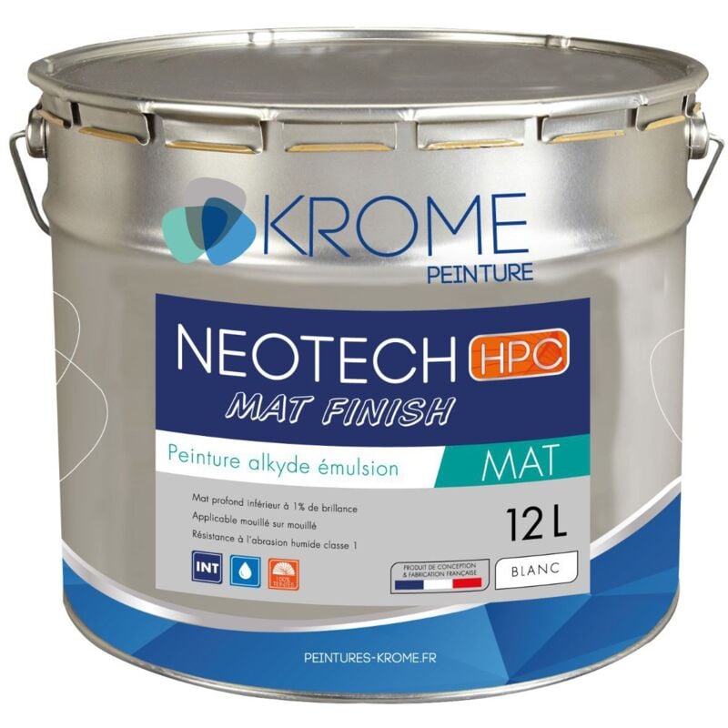 Krome Neotech Mat Finish Peinture Mate Sans Reprise Finition Murs et Plafonds Finition: Mat - Couleur: Blanc - Conditionnement: 12L