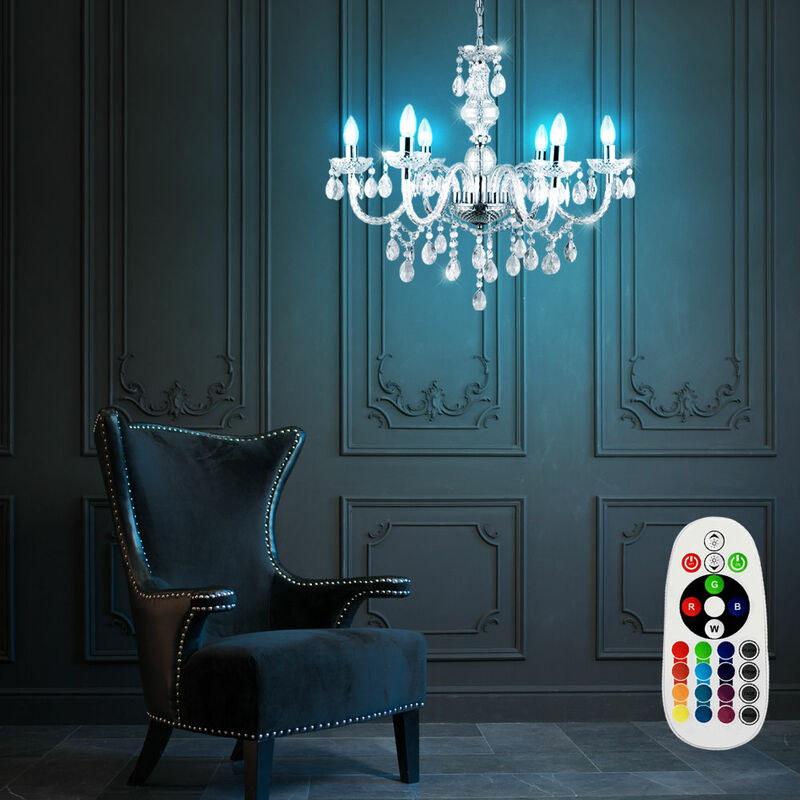 

Kron chandelier lámpara colgante lámpara de techo control remoto transparente en un juego que incluye lámparas LED RGB