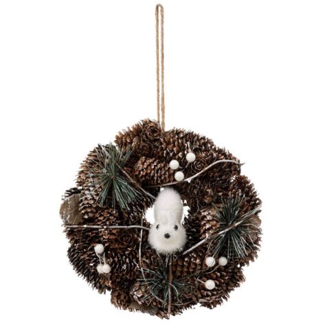 Krone Tannenzapfen und Figur 19cm Holz - Vogel