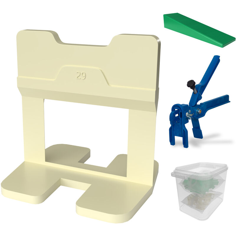 YB - Kronen-Hansa Système de nivellement pour carrelage - kit de démarrage pour largeur de joint 1 mm, 100 languettes, 100 cales, pince pour