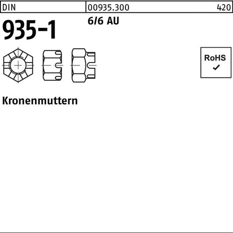 Kronenmutter DIN 935-1 M14 SW 22 6/6 Automatenstahl 50 Stück