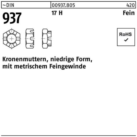 Kronenmutter DIN 937 niedrige FormM33x 1,5 17 H Feingew. 1 Stück