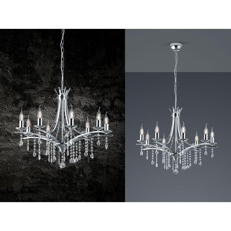 Kronleuchter Lüster LUCERNA Silber mit Kristallbehang, 8-flammig Ø 68cm