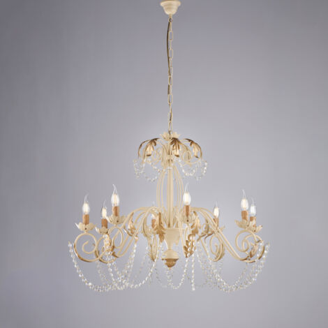 Kronleuchter aus Eisen-Elfenbein-Decape und goldenem Strass-Damast acht Lichter 90x h70 cm